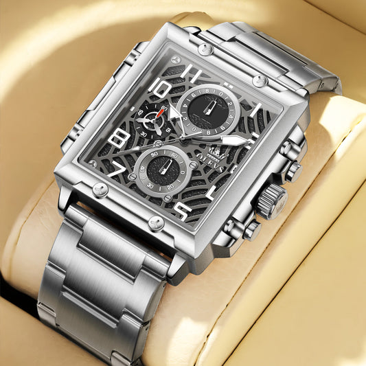 OLEVS 2958 Watches for Men Business Dress Chronograph Analog Quartz Square Dial Stainless Steel Waterproof Luminous Date Fashion Mens Wrist Watches Reloj Para Hombre