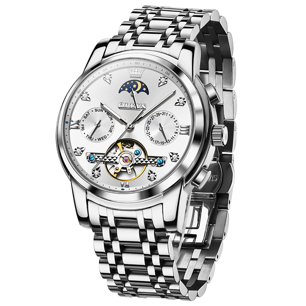 OLEVS 6678 Automatic Watches for Men Gold Luxury Dress Wrist Watch Self Winding Mechanical Skeleton Tourbillon Watch