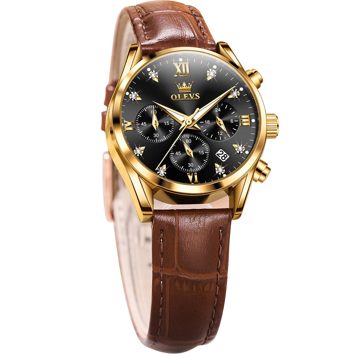 OLEVS 5523 Womens Watches Brown Rose Gold Chronograph Casual Dress Waterproof Ladies Wrist Watch