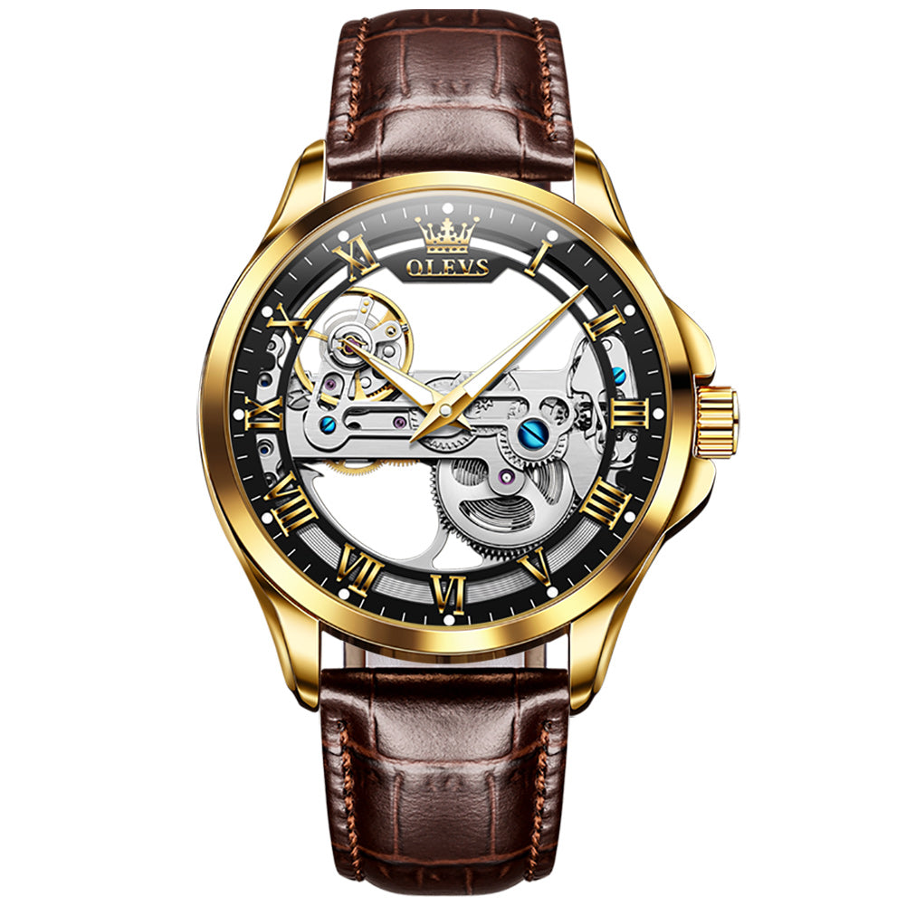OLEVS 6661 Skeleton Watches for Men Automatic Self Winding Mechanical Luxury Dress Waterproof Luminous Men Wrist Watch