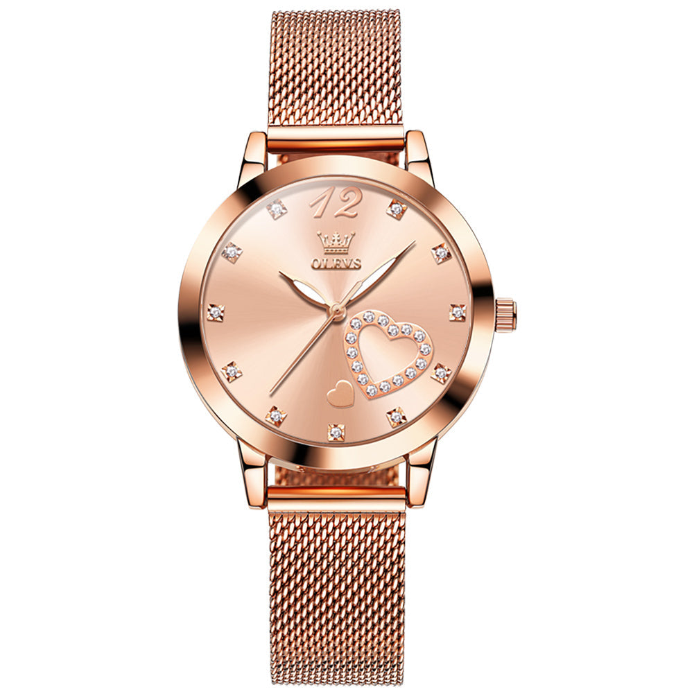 OLEVS 5189 Watch for Women Mesh Strap Fashion Rose Gold Dress Watches