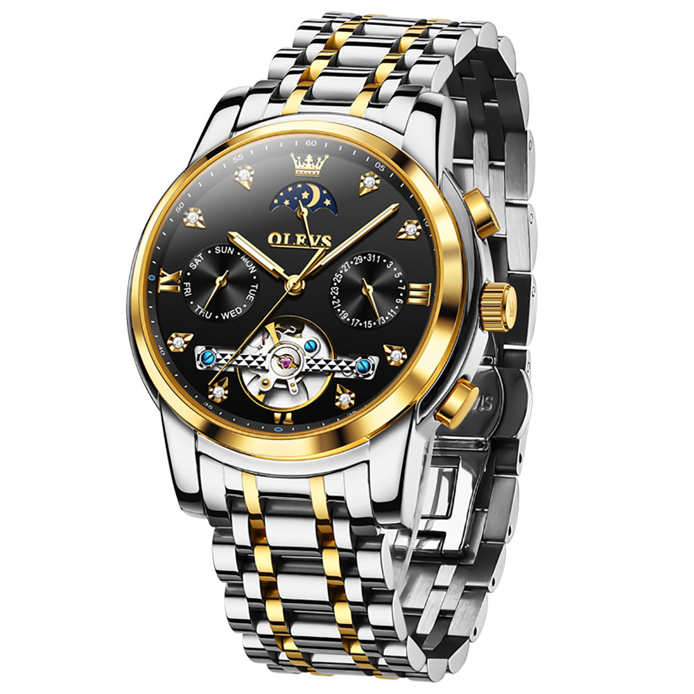 OLEVS 6678 Automatic Watches for Men Gold Luxury Dress Wrist Watch Self Winding Mechanical Skeleton Tourbillon Watch
