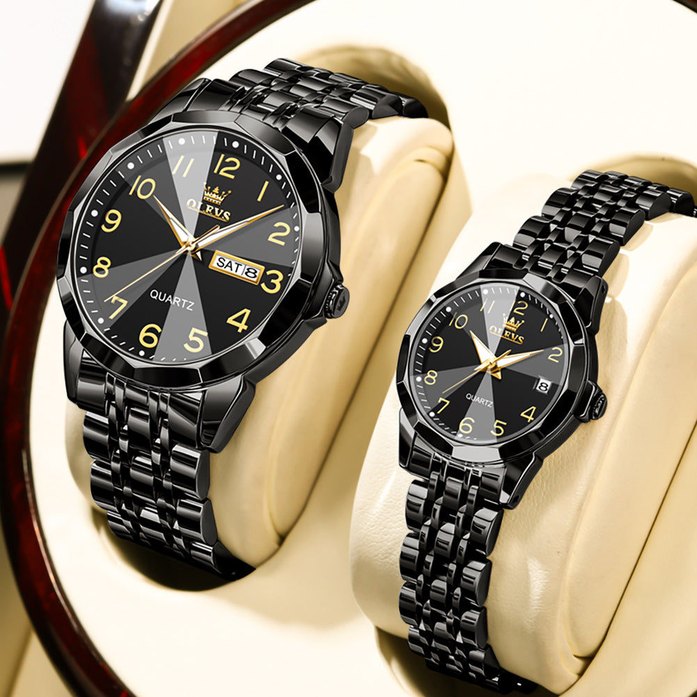 OLEVS 9970Couple Watch Valentines Couple Matching Watches His and Her Couple Set Wrist Watch Men and Women Lovers Wedding Waterproof Romantic Gifts Set of 2
