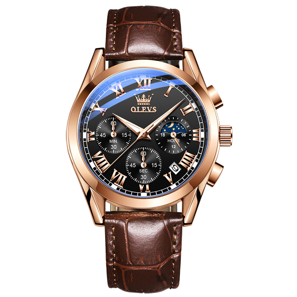 OLEVS 2871 Mens Watches Brown Black Chronograph Fashion Watch Luminous Waterproof Casual Wrist Watches