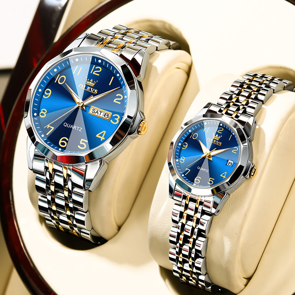 OLEVS 9970Couple Watch Valentines Couple Matching Watches His and Her Couple Set Wrist Watch Men and Women Lovers Wedding Waterproof Romantic Gifts Set of 2