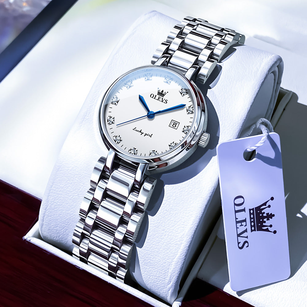 OLEVS 5575 Watches for Womens Analog Quartz Silver Strap Fashions Classic Dress Stainless Steel Date Waterproof Casual Ladies Watches Gift Womens Wrist Watches Reloj Para Mujer White/Pink/Purple