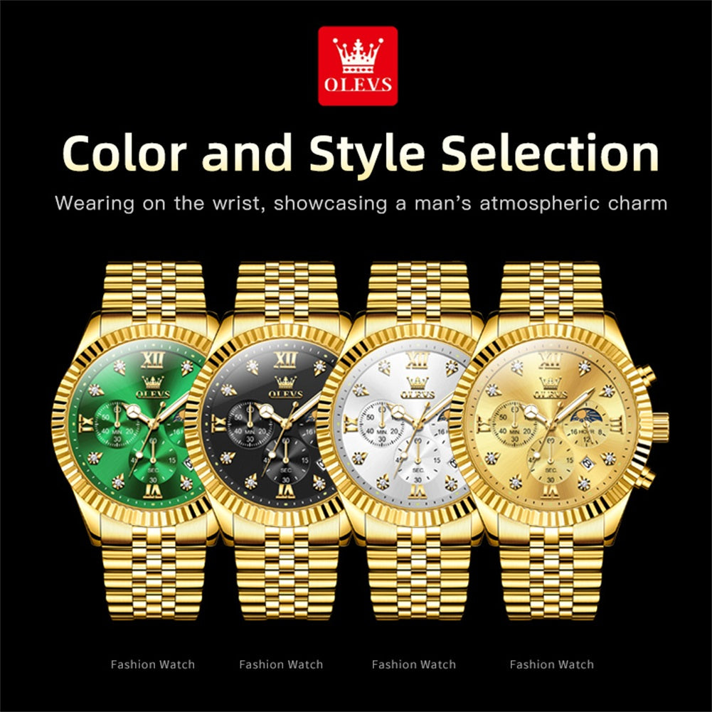 OLEVS 2932 Men's Watch with Gold Bracelet, Business Style, Gift-Ready, 3ATM Waterproof