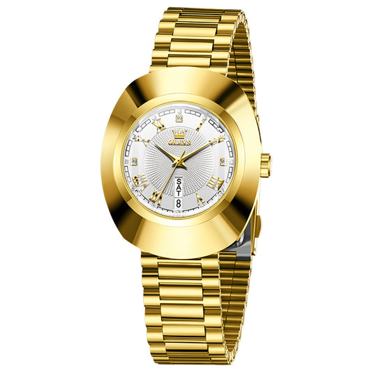 OLEVS 7008 Women's Quartz Watch with Date and Weekday Sub-Dials, Diamond Accents, Roman Numerals, 3ATM Water Resistance