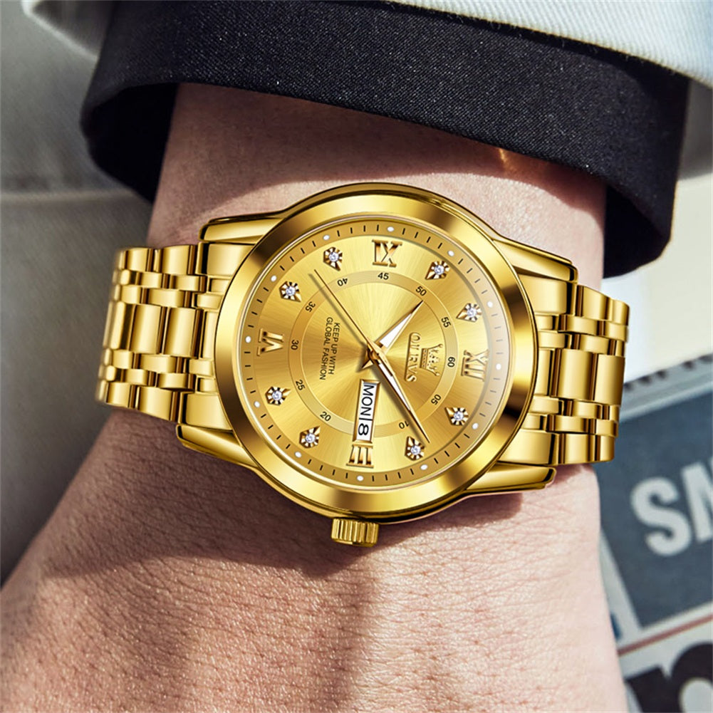 OLEVS 5513 Mens Watch Diamond Stainless Steel Waterproof Watches for Men