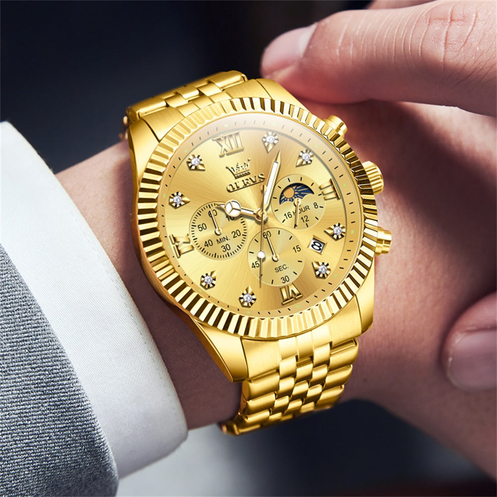 OLEVS 2932 Men's Watch with Gold Bracelet, Business Style, Gift-Ready, 3ATM Waterproof