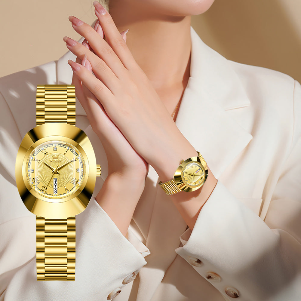 OLEVS 7008 Women's Quartz Watch with Date and Weekday Sub-Dials, Diamond Accents, Roman Numerals, 3ATM Water Resistance