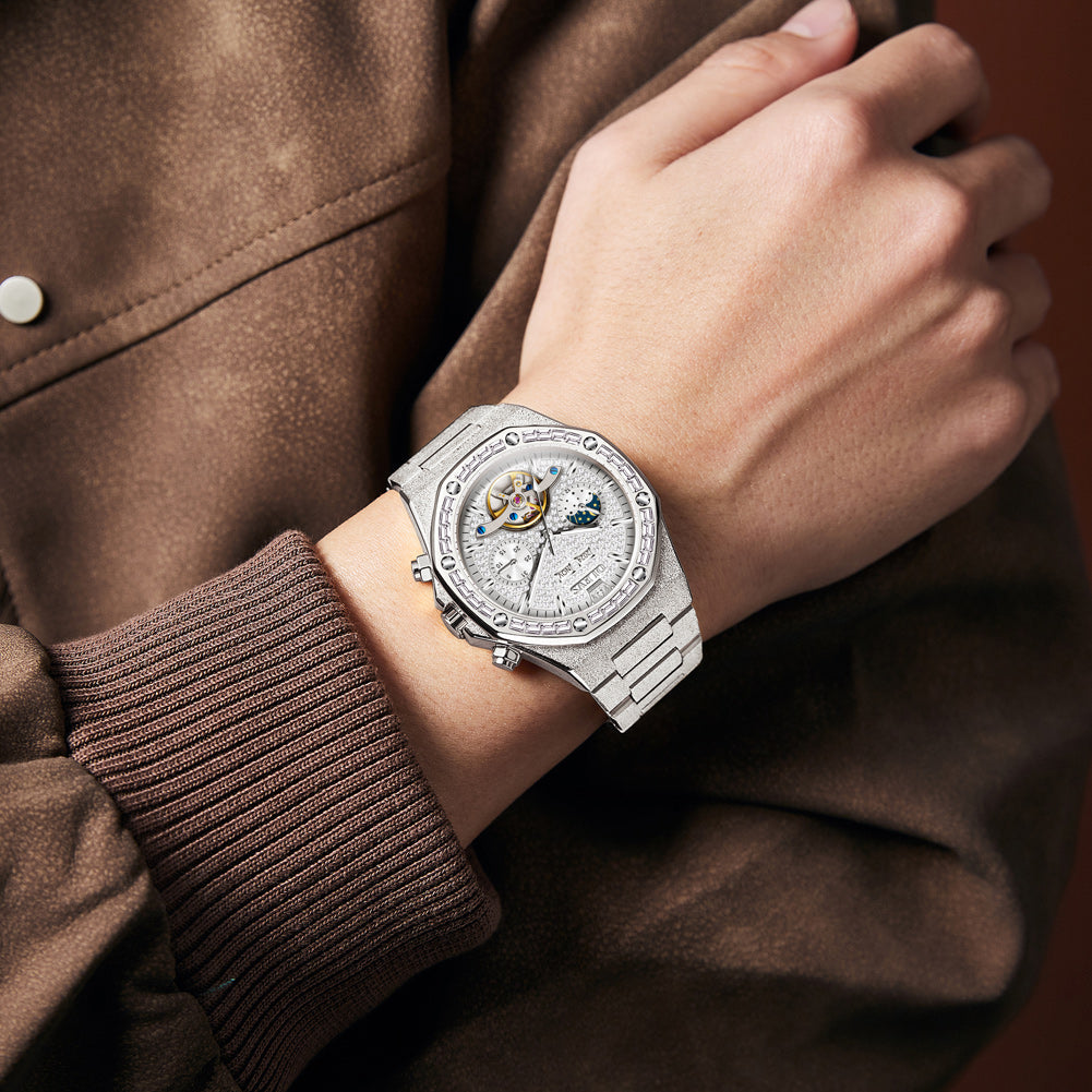 OLEVS 9805 Automatic Mens Watches Self Winding Mechanical Business Diamond Luxury Dress Stainless Steel Waterproof Luminous Wrist Watch