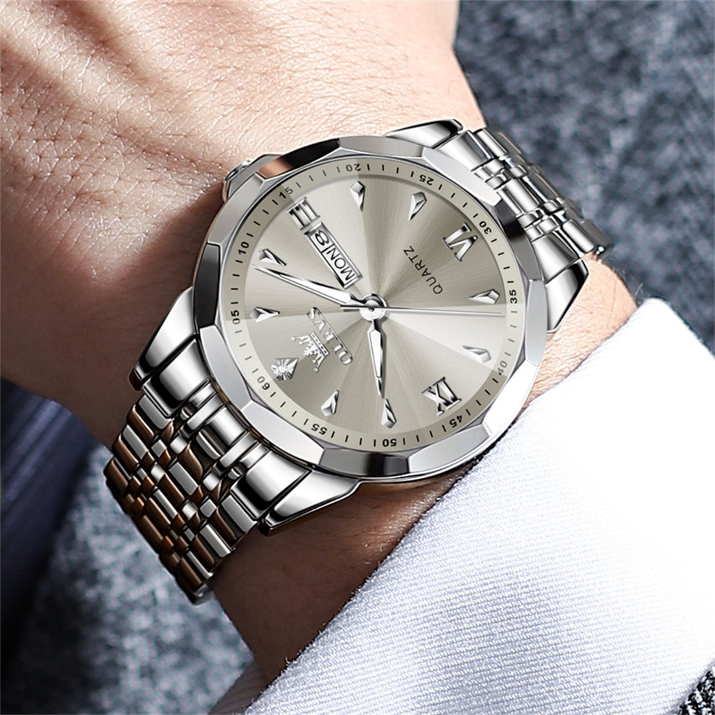 OLEVS 9998 Watches for Men Diamond Business Dress Classic Casual Analog Quartz Stainless Steel Waterproof Luminous Date Men Wrist Watches Reloj Para Hombre White Dial