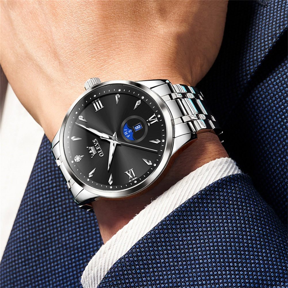 OLEVS 3646 Watches for Men Diamond Business Dress Casual Analog Quartz Stainless Steel Waterproof Luminous Day Date Men Wrist Watches Reloj Para Hombre White Dial