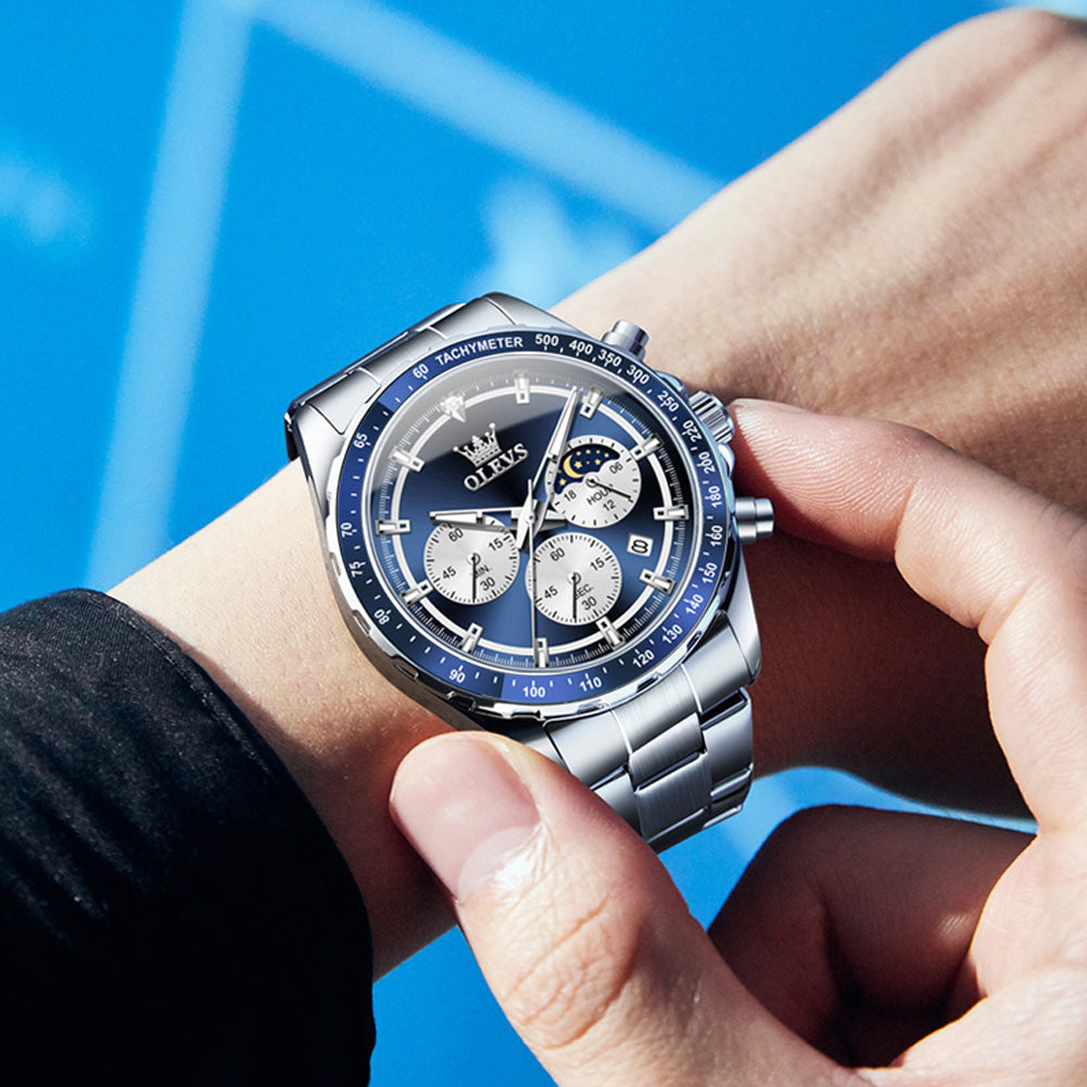 OLEVS 2945 Watches For Men Business Dress Luxury Casual Analog Quartz Stainless Steel Waterproof Luminous Date Men Wrist Watches Reloj Para Hombre Black Dial