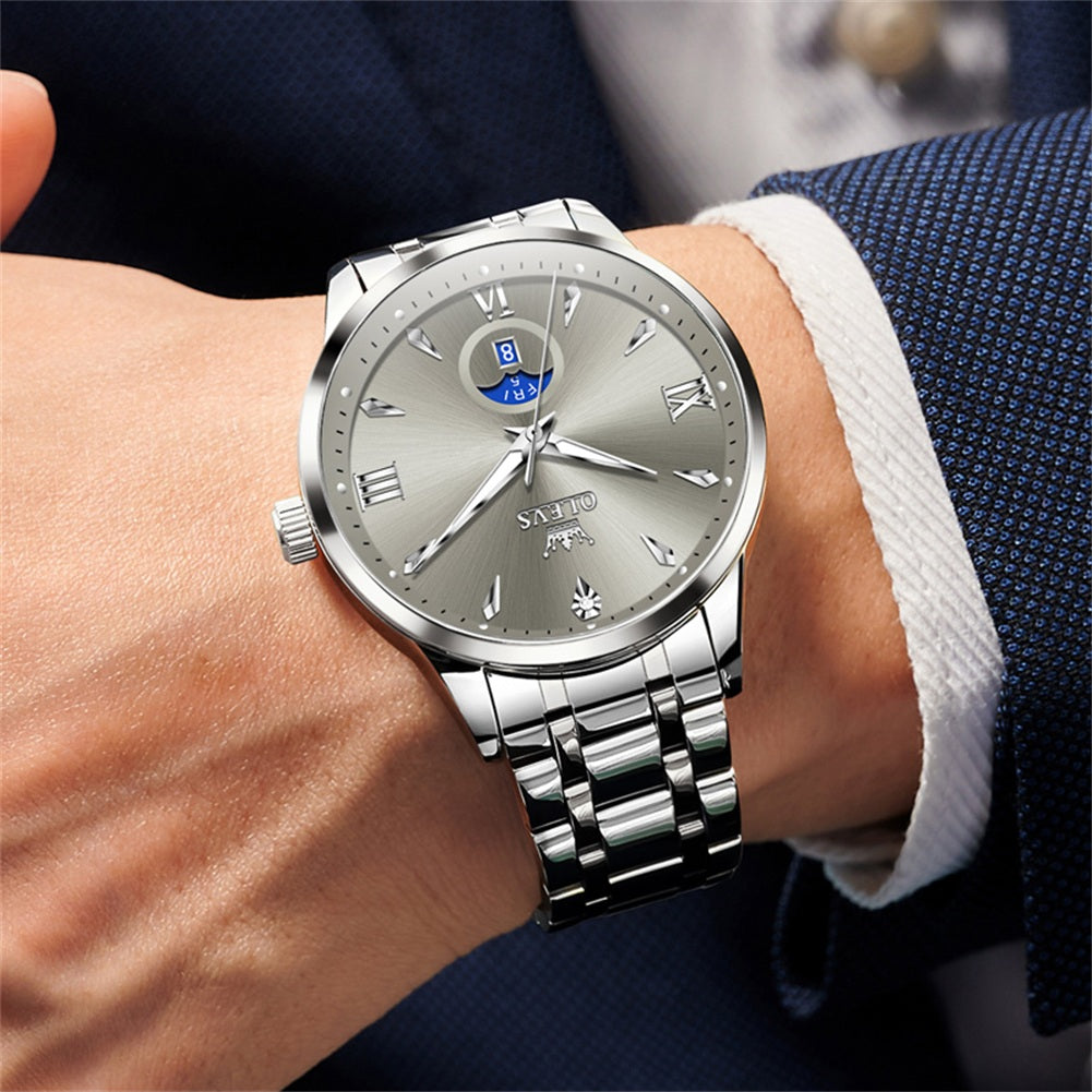 OLEVS 3646 Watches for Men Diamond Business Dress Casual Analog Quartz Stainless Steel Waterproof Luminous Day Date Men Wrist Watches Reloj Para Hombre White Dial