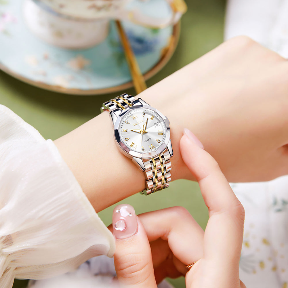 OLEVS 9931 Watch for Women Quartz Diamond Fashion Elegant Dress Ladies Watch Stainless Steel Two Tone Day Date Wrist Watches