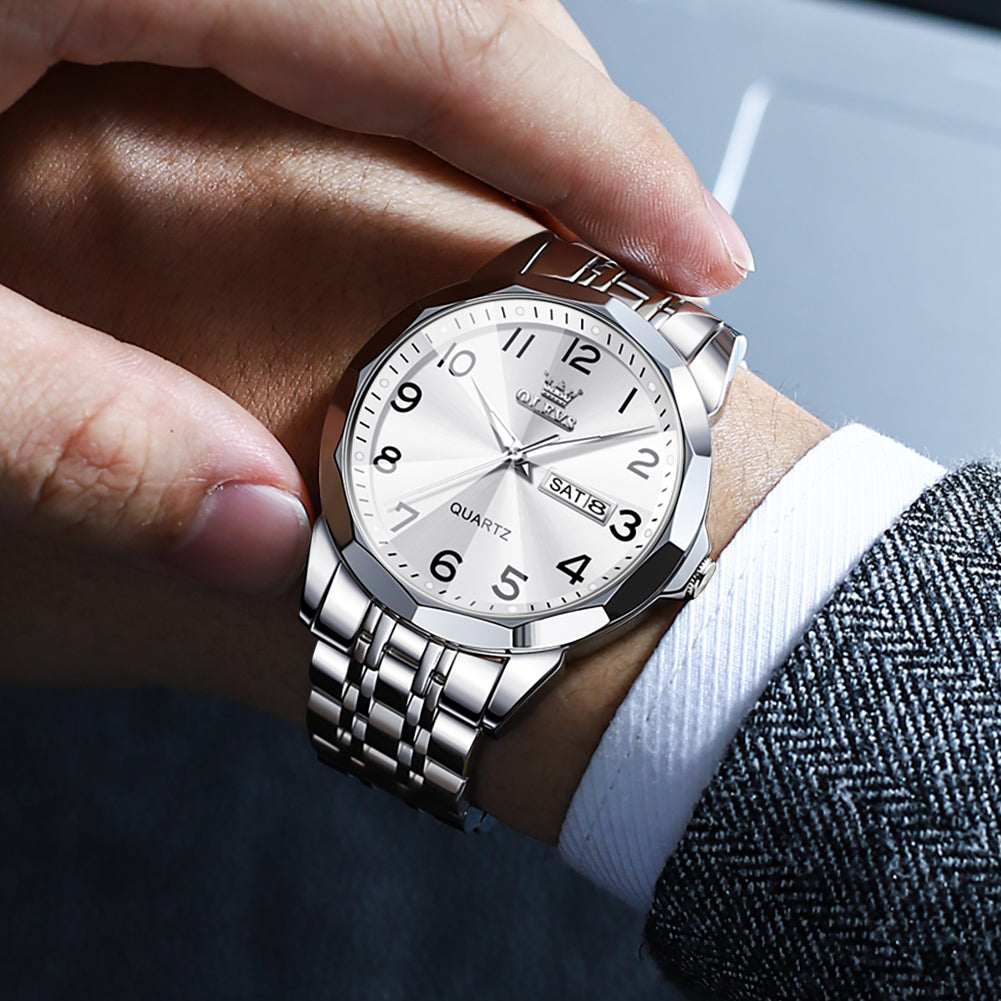 OLEVS 9970 Watches for men  Business Dress Luxury Casual Analog Quartz Stainless Steel Waterproof Luminous Date Men Wrist Watches reloj para hombre  Blue Dial