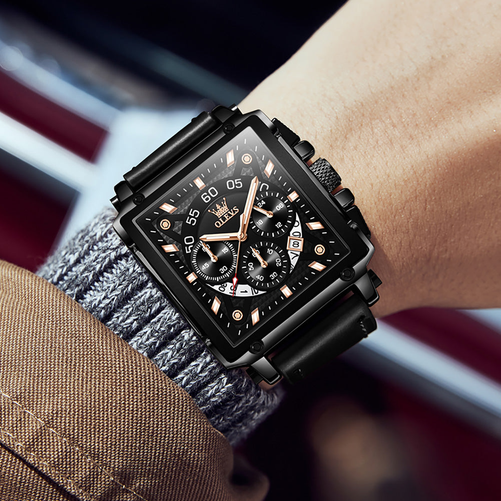 OLEVS 9919 Watches for Men Chronograph Fashion Dress Watch Waterproof Luminous Casual Square Wrist Watches