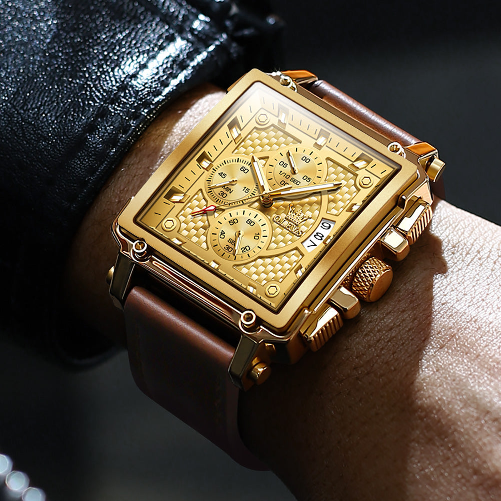 OLEVS 9925 Watches for Men Chronograph Fashion Dress Watch Waterproof Luminous Casual Square Wrist Watches