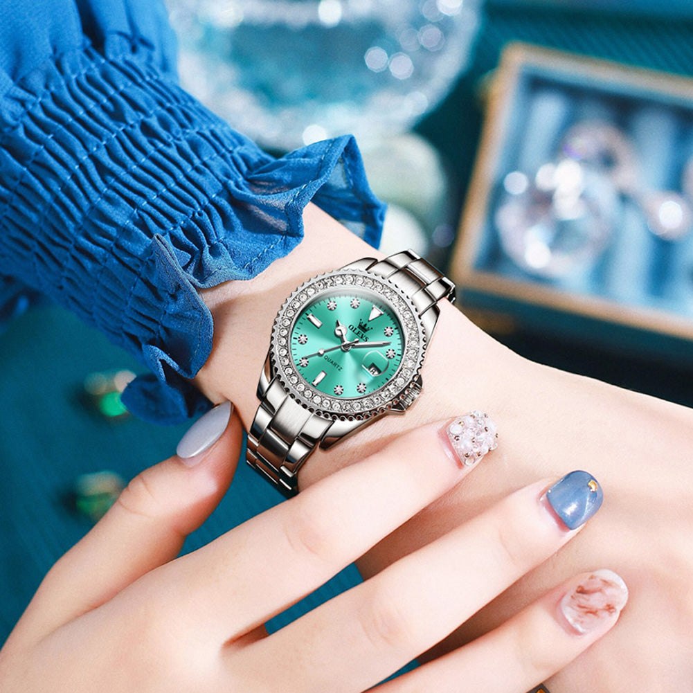 OLEVS 9945 Womens Watches Diamond Luxury Dress Gold Wrist Watch Waterproof Luminous