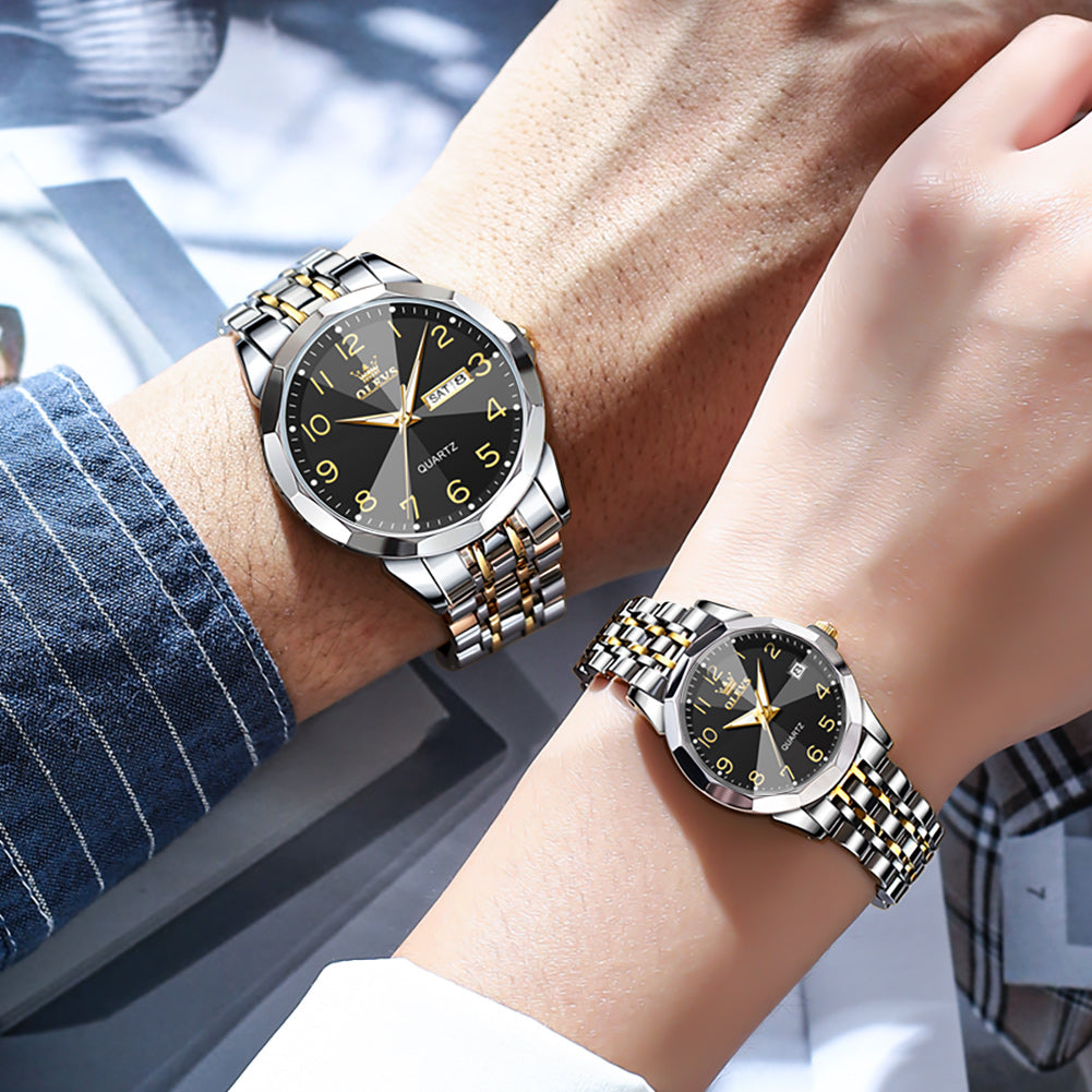 OLEVS 9970Couple Watch Valentines Couple Matching Watches His and Her Couple Set Wrist Watch Men and Women Lovers Wedding Waterproof Romantic Gifts Set of 2