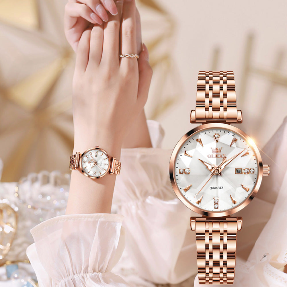 OLEVS 5536 Watch for Women Set Fashion Ladys Wrist Watch Minimalist with Rose Gold Bracelet Waterproof Wrist Watches