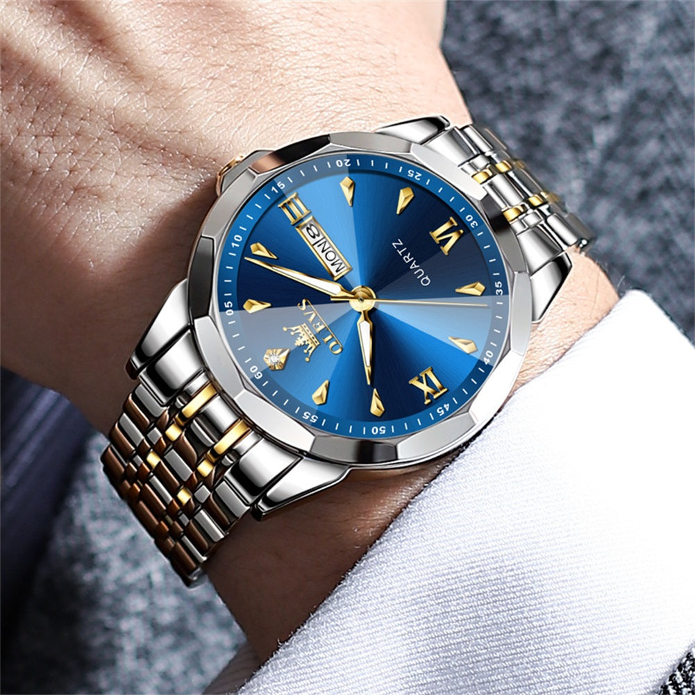OLEVS 9998 Watches for Men Diamond Business Dress Classic Casual Analog Quartz Stainless Steel Waterproof Luminous Date Men Wrist Watches Reloj Para Hombre White Dial