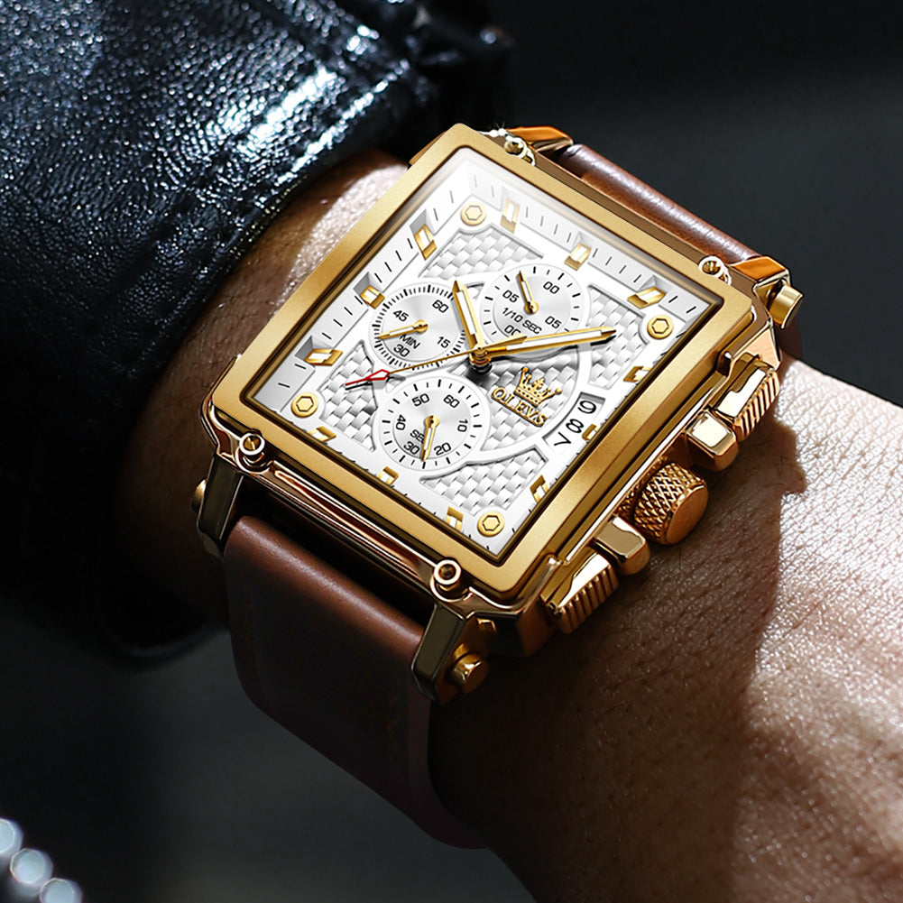 OLEVS 9925 Watches for Men Chronograph Fashion Dress Watch Waterproof Luminous Casual Square Wrist Watches