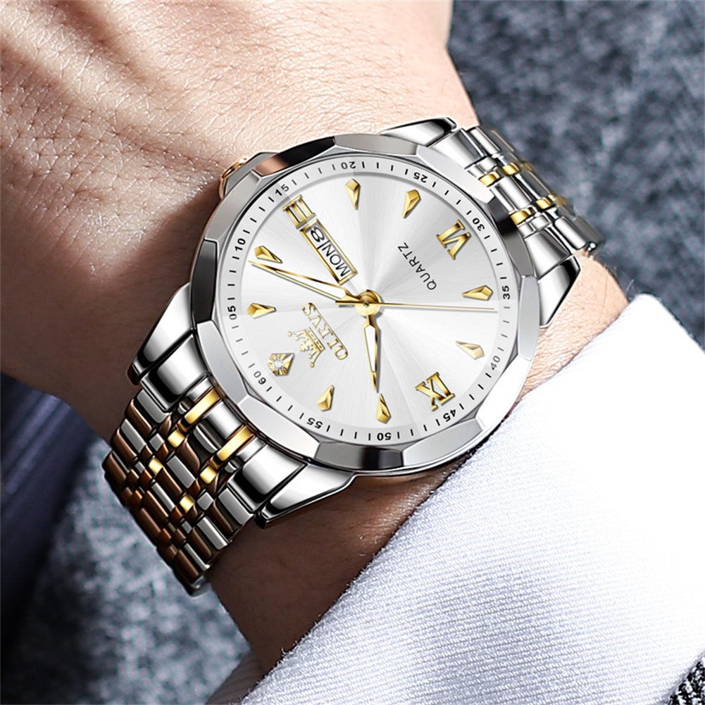 OLEVS 9998 Watches for Men Diamond Business Dress Classic Casual Analog Quartz Stainless Steel Waterproof Luminous Date Men Wrist Watches Reloj Para Hombre White Dial