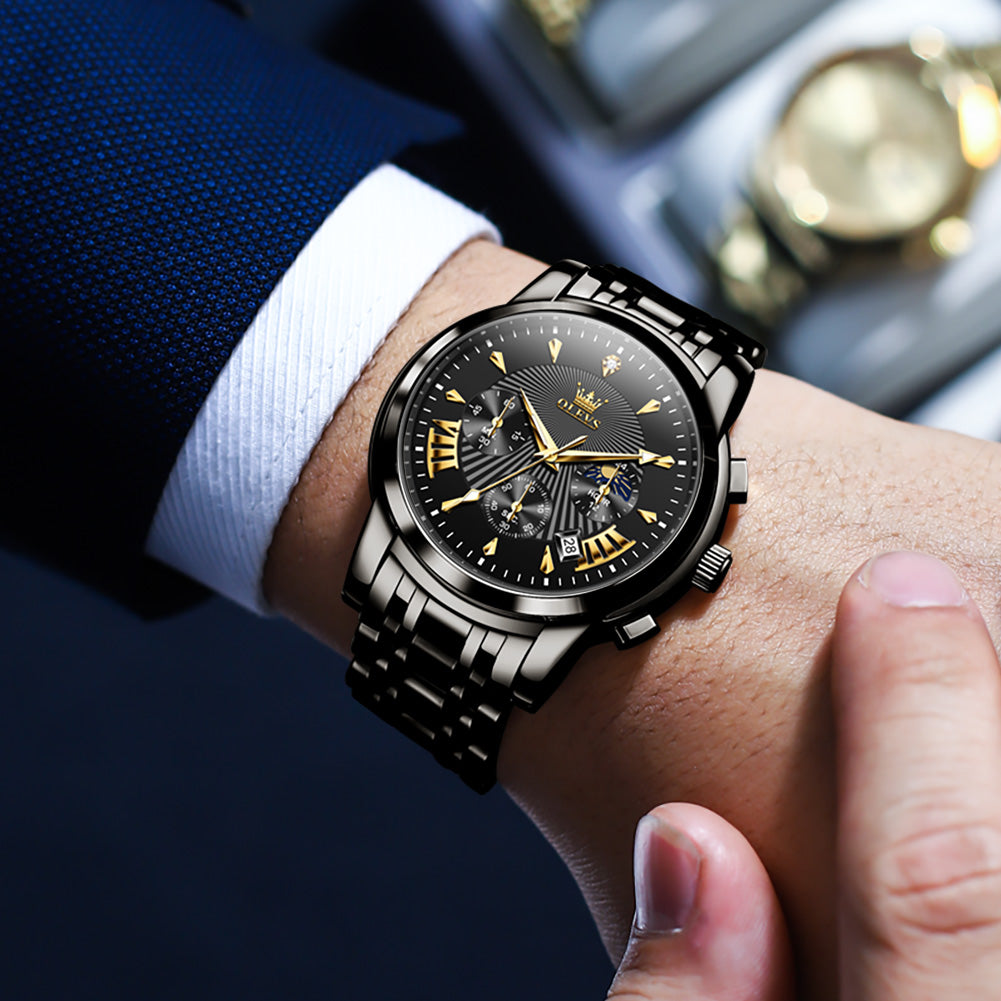 OLEVS 2892 Men's Chronograph Quartz Watches Moon phase Texture Waterproof Stainless Steel Wrist Watch