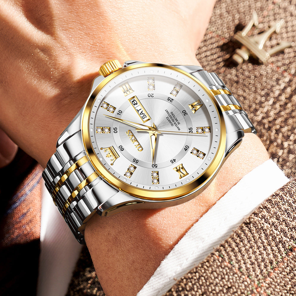 OLEVS 3620 Watches for Men Business Dress Analog Quartz Date Stainless Steel Easy Read Waterproof Luminous Luxury Casual Mens Wrist Watches Reloj Para Hombre Gold/Silver/Blue