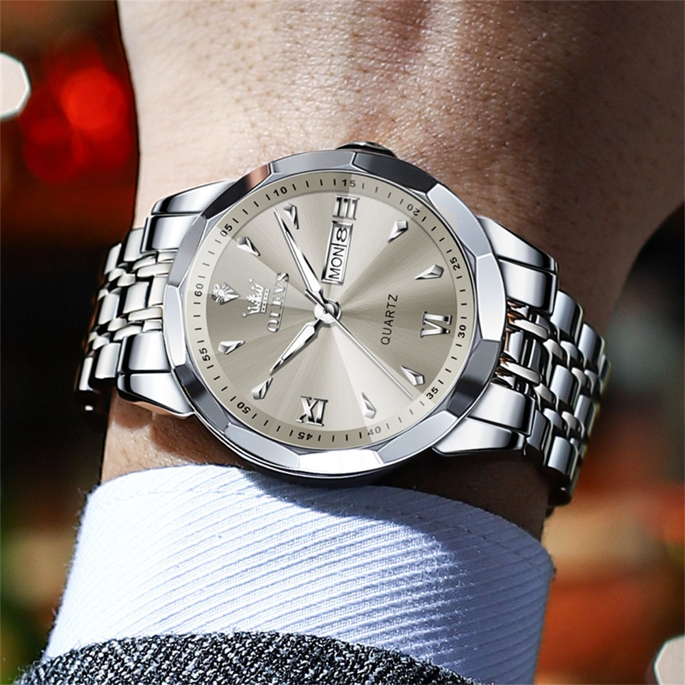 OLEVS 9998 Watches for Men Diamond Business Dress Classic Casual Analog Quartz Stainless Steel Waterproof Luminous Date Men Wrist Watches Reloj Para Hombre White Dial