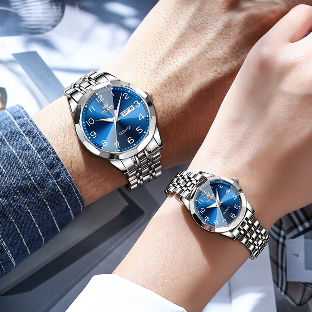 OLEVS 9970Couple Watch Valentines Couple Matching Watches His and Her Couple Set Wrist Watch Men and Women Lovers Wedding Waterproof Romantic Gifts Set of 2