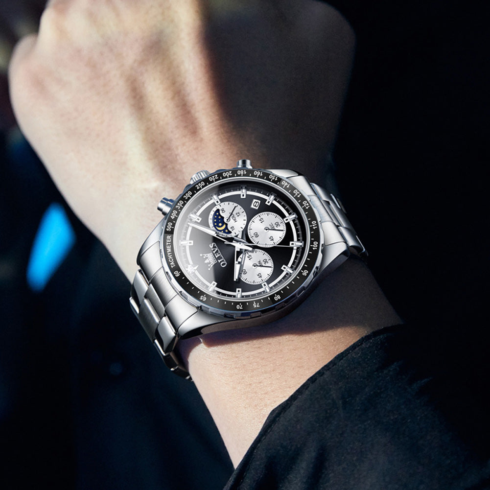 OLEVS 2945 Watches For Men Business Dress Luxury Casual Analog Quartz Stainless Steel Waterproof Luminous Date Men Wrist Watches Reloj Para Hombre Black Dial