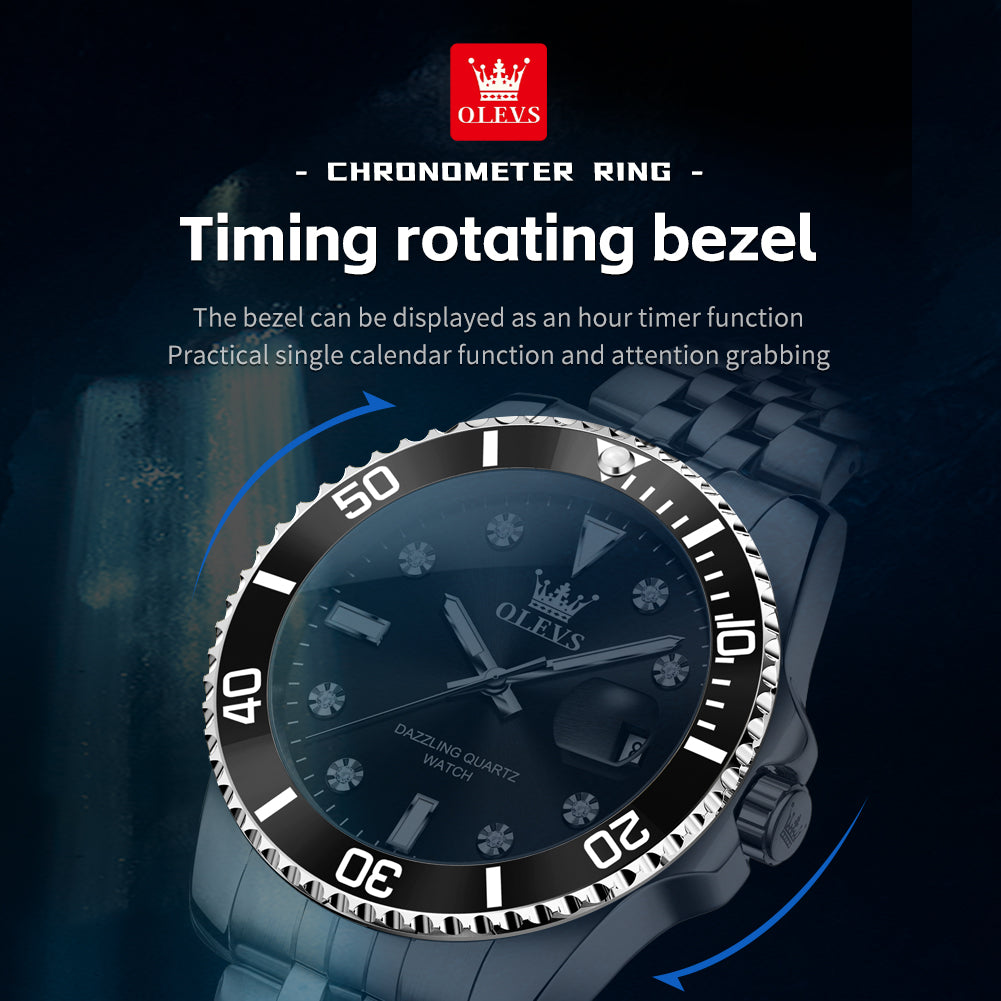 OLEVS 9809 Watch for Men Stainless Steel Business Dress Luxury Diamond Big Face Waterproof Mens Watches with Date Analog Wrist Men Watch Reloj para Hombre Gold Dial