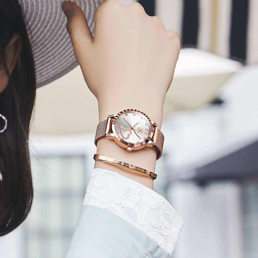 OLEVS 5189 Watch for Women Mesh Strap Fashion Rose Gold Dress Watches
