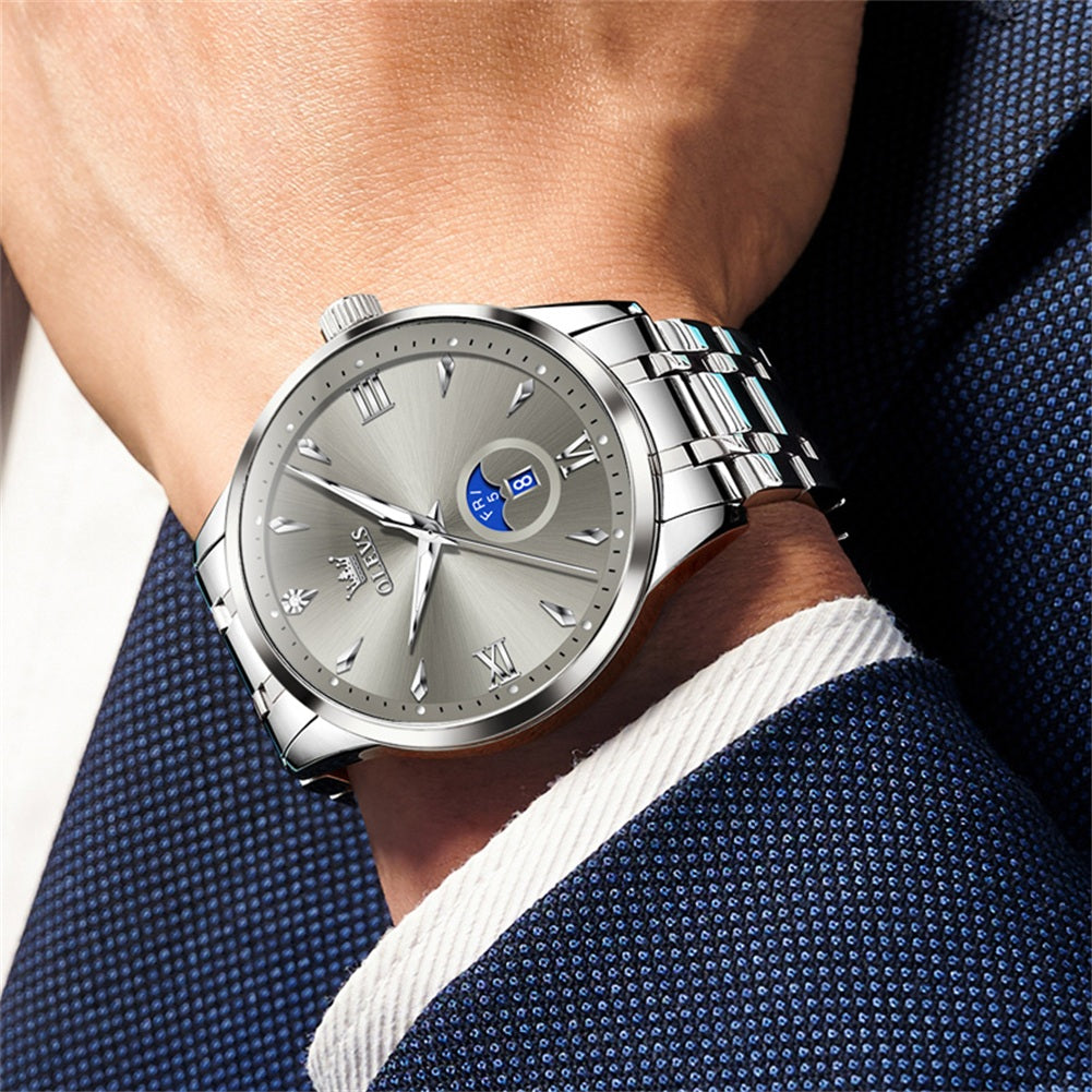 OLEVS 3646 Watches for Men Diamond Business Dress Casual Analog Quartz Stainless Steel Waterproof Luminous Day Date Men Wrist Watches Reloj Para Hombre White Dial