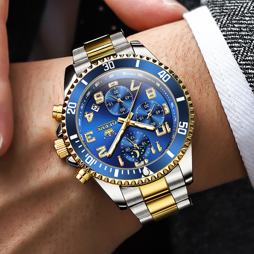 OLEVS 2926Watches for Men Chronograph Business Dress Quartz Stainless Steel Waterproof Moon Phase Male Watch Wrist Watches Reloj Para Hormber