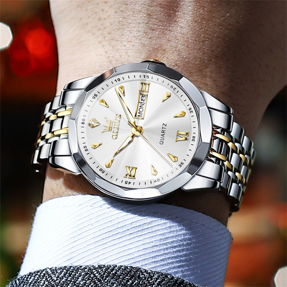 OLEVS 9998 Watches for Men Diamond Business Dress Classic Casual Analog Quartz Stainless Steel Waterproof Luminous Date Men Wrist Watches Reloj Para Hombre White Dial