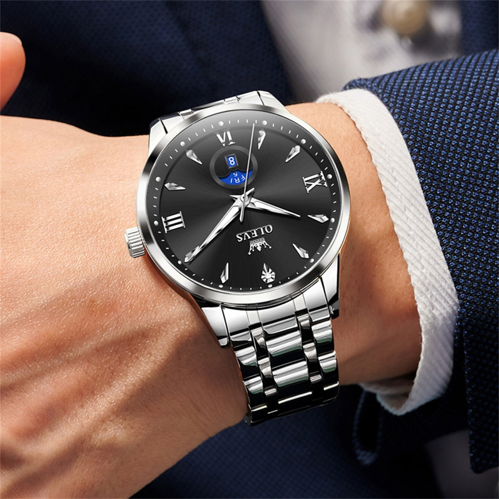 OLEVS 3646 Watches for Men Diamond Business Dress Casual Analog Quartz Stainless Steel Waterproof Luminous Day Date Men Wrist Watches Reloj Para Hombre White Dial