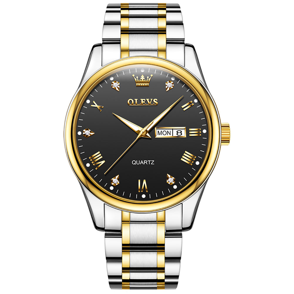 OLEVS 5563 Watches for Men Business Dress Analog Quartz Luxury Black Stainless Steel Waterproof Luminous Classic with Date Mens Wrist Watches Reloj para Hombre