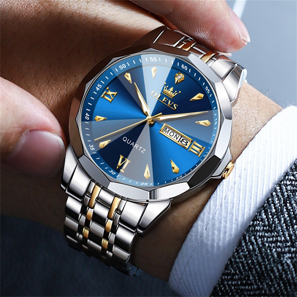 OLEVS 9998 Watches for Men Diamond Business Dress Classic Casual Analog Quartz Stainless Steel Waterproof Luminous Date Men Wrist Watches Reloj Para Hombre White Dial