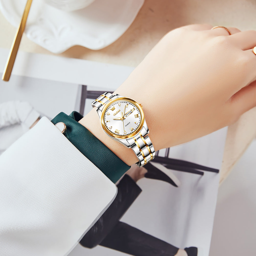 OLEVS 5563 Watch for Women Diamond Fashion Elegant Dress Ladies Watch Two Tone Wrist Watches Waterproof Luminous