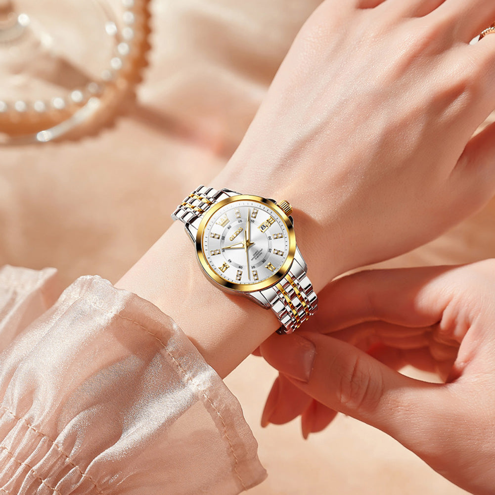 OLEVS 3620 Women's Quartz Watch, Elegant Design with Diamond Accents, Roman Numerals, Calendar, Waterproof, Perfect Gift