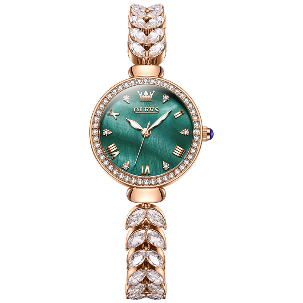 OLEVS 9971 Mermaid Full Diamond Quartz Women's Watch: Waterproof, Luminous, Fully Diamond-Set, Mermaid-Themed Design.