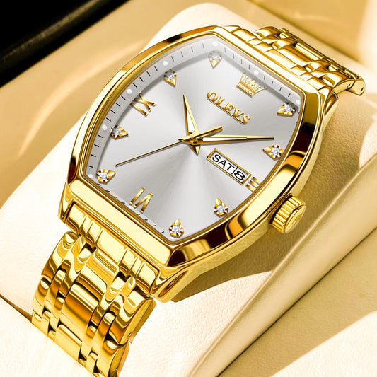 OLEVS 5528 Gold Watch Men Dress Diamond Tonneau Big Face Men Wrist Watch Waterproof Dual Watch Gift