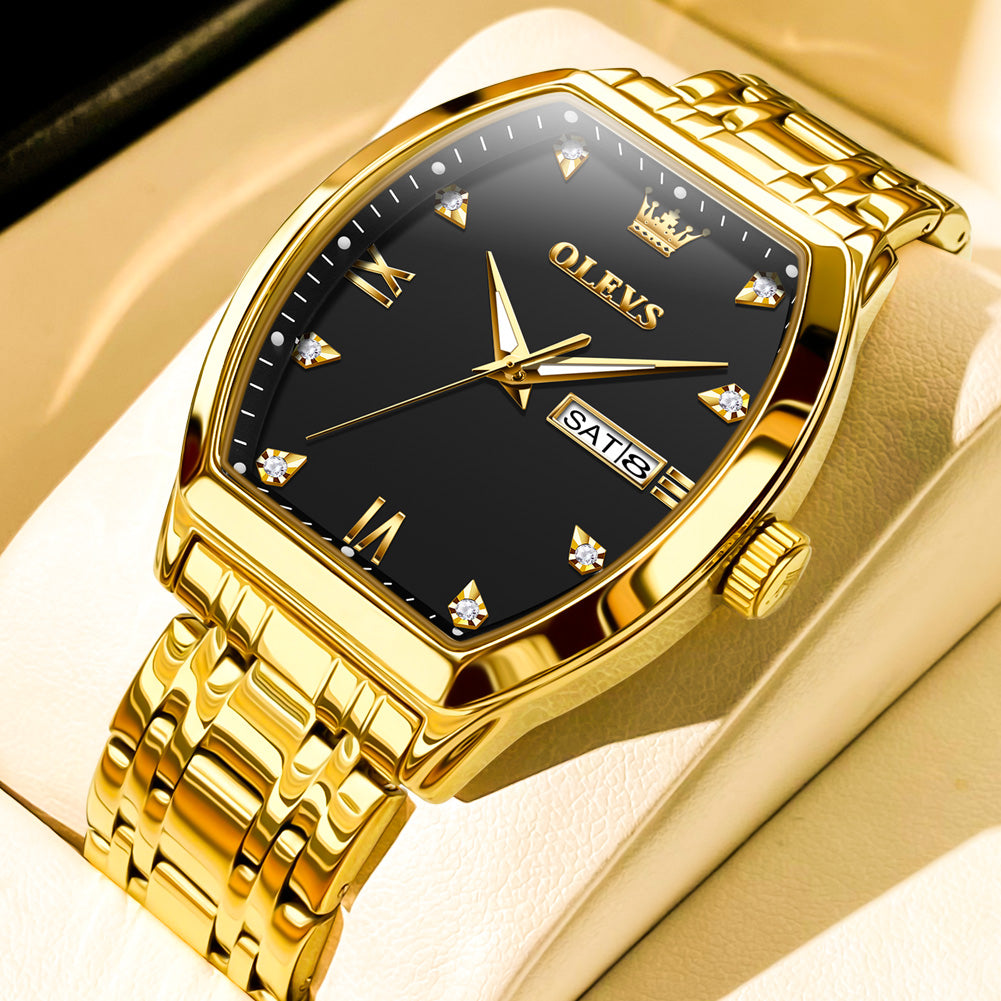 OLEVS 5528 Gold Watch Men Dress Diamond Tonneau Big Face Men Wrist Watch Waterproof Dual Watch Gift