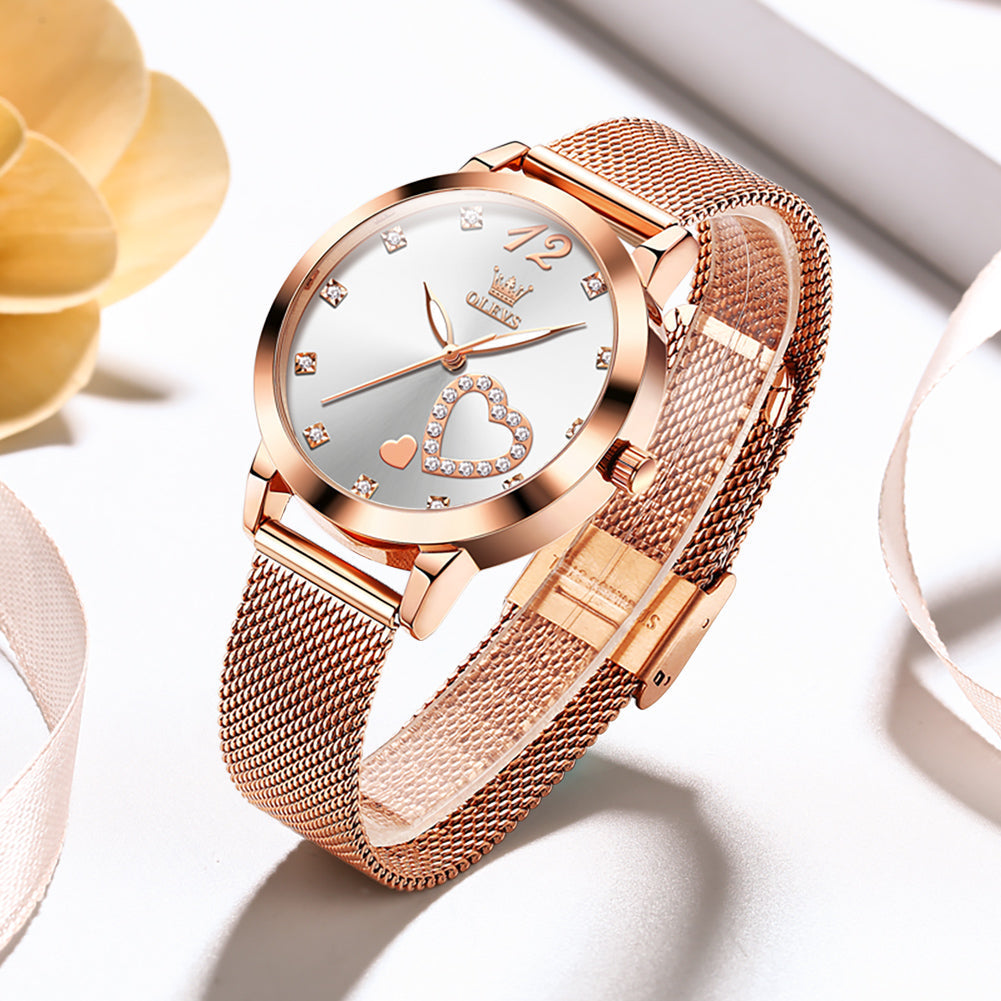 OLEVS 5189 Watch for Women Mesh Strap Fashion Rose Gold Dress Watches