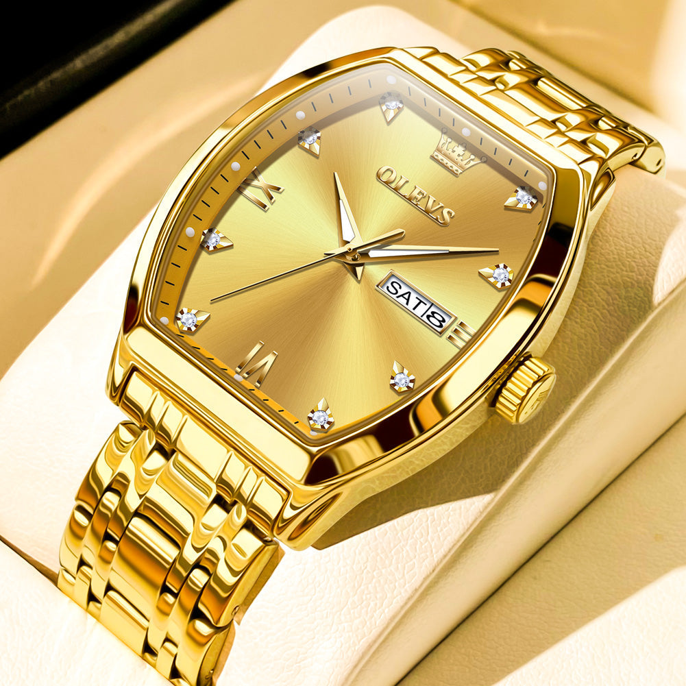 OLEVS 5528 Gold Watch Men Dress Diamond Tonneau Big Face Men Wrist Watch Waterproof Dual Watch Gift